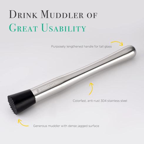 Homestia 10" Stainless Steel Muddler for Cocktails Drink Muddler, 12" Cocktail Spoon, 1 oz 2 oz Double Jigger, Basic 3 PCS Cocktail Set Mixing Too...