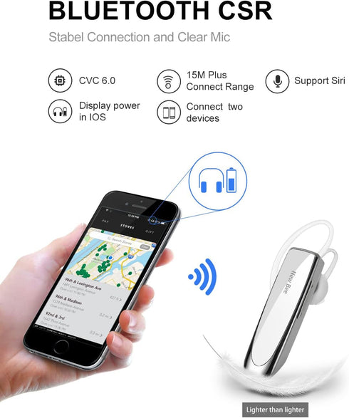 New bee Bluetooth Earpiece V5.0 Wireless Handsfree Headset 24 Hrs Driving Headset 60 Days Standby Time with Noise Cancelling Mic Headsetcase for i...