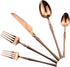 Copper Silverware Set, 5-Piece 18/10 Stainless Steel Flatware Cutlery Set for 1,Mirror Finish, Ideal for Wedding Festival Party Home Kitchen, Dish...