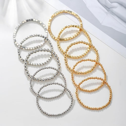 CSIYANJRY99 Silver Beaded Bracelets for Women Gold Stackable Stretch Bead Bracelet Set Beads Bracelet Stack Pack Hand Jewelry...