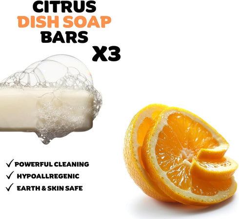Citrus Essential Oil Dish Soap Bar - Organic - Pack of 3 (3.8 oz each), Skin-Safe, Non-Toxic, Sustainable Kitchen Soap - Zero Waste...