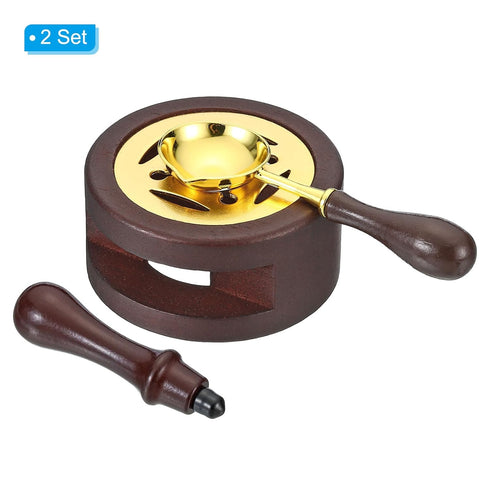PATIKIL Wax Seal Kit, 2 Set Wax Seal Warmer Melting Spoon Wax Seal Stamp Handle Melt Stove Pot Furnace Tool for Melting Wax Sealing Beads, Brown...
