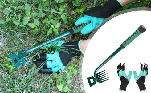 Weeding Artifact Uprooting Weeding Tool Claw Gloves Kit, 6 Teeth Dual Purpose Weed Puller, for Yard Farm Gardening Cultivating Loosening Weeding M...