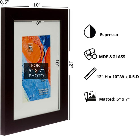 Kiera Grace Classic Langford Wooden Picture Frame, 8" x 10", Dark Brown...