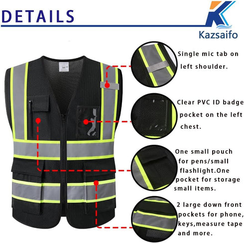 Reflective Safety Vest for Men Women with 5 Pockets and Zipper Front High Visibility Mesh Vest Hi Vis Construction Work Vest,Meets ANSI/ISEA Stand...