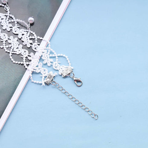 Vintage White Lace Choker Necklace White Teardrop Crystal Choker Necklace Gothic Hollow Lace Necklaces 90s Victorian Tattoo Necklace Jewelry for W...