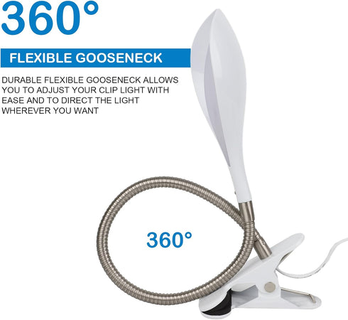Desk lamp Eye-Caring Table Lamps, 360°Rotation Gooseneck Clip on Lamp Reading Light, Portable Reading Book Light, Clamp Light, Study Desk Lamps fo...