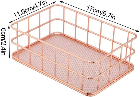 Iron Storage Basket Makeup Small Things Organizer Storage Holder Desktop Decor Iron Box Rose Gold 4 Size(C)...