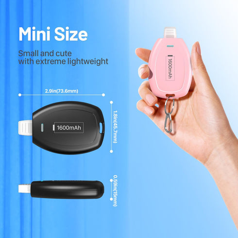 2-Pack Keychain Portable Charger for iPhone, 1600mAh Mini Power Emergency Pod Ultra-Compact External Power Bank Battery Pack, Key Ring Cell Phone ...
