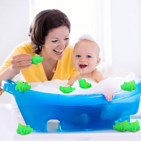 24 Pcs Mini Rubber Crocodile Baby Bath Toys for Girls Boys Luminous Squeaky Alligator Bathtub Toys Glow in The Dark Floating Toys Bulk Light up fo...