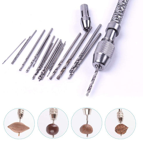 Manual Hand Drill Pin Vise + 20pcs Mini Drill Bit Set + 2pcs Drill Bit Chuck, Spiral Hand Push Drill Chuck Twist Bit Micro Tool for Jewelry Making...