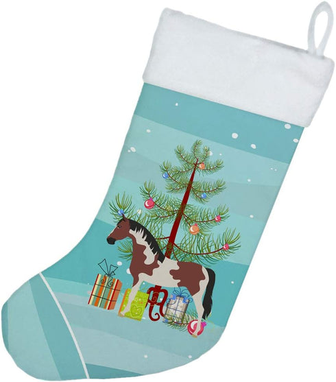 Caroline's Treasures BB9274CS Pinto Horse Christmas Christmas Stocking, Teal Fireplace Hanging Stockings Christmas Season Party Decor Family Holid...
