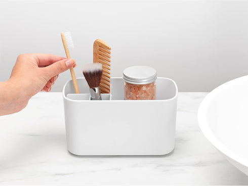 Brabantia Renew Bathroom Caddy (White) - Compartments for Toothbrushes, Toothpaste, Soap etc - Nonslip Base and Drainage Holes...