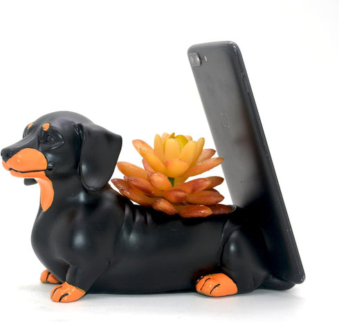 Creative Cute Daschund Pen Pencil Holder with Phone Stand Home Office Desk Accessories Decoration Black Dog Weiner Dog Dachshund Gifts...