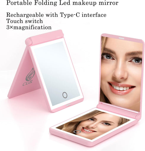 Pocket Mirror, 1X/3X Magnification LED Compact Travel Makeup Mirror with Light for Purse, 2-Sided, Portable, Folding, Handheld, (Rechargeable, 5.1...