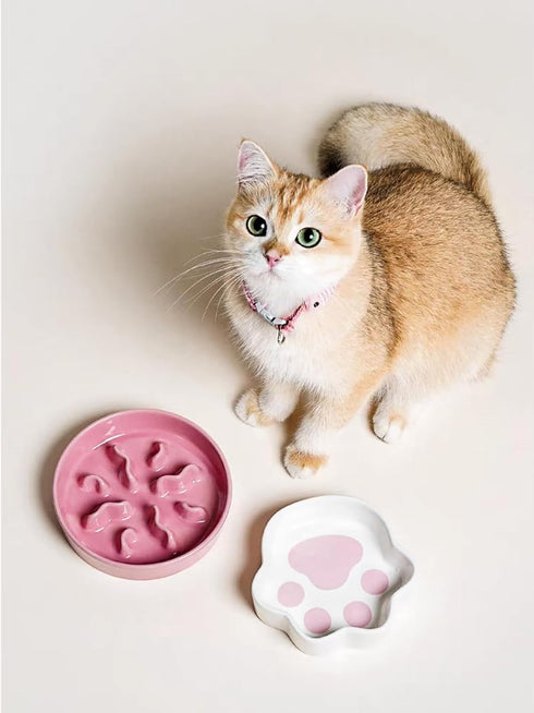 Ceramic Slow Feeder Dog Bowls Small Breed, 0.5 Cups Dog Food Dish for Fast Eaters, Puzzle Bowl for Small Dogs and Cats, 5.5 Inch-Pink...