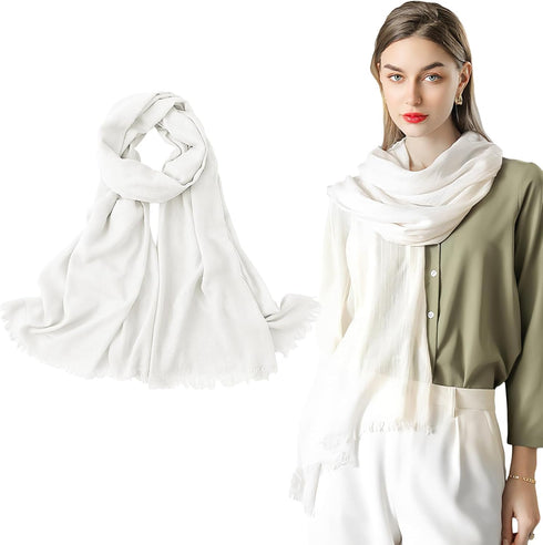 Cotton White Shawl for Women, Comfortable Soft Lightweight Spring Scarves Summer Scarf Wraps Linen Gauze, 77 * 40in Breathable Multifunctional Hea...