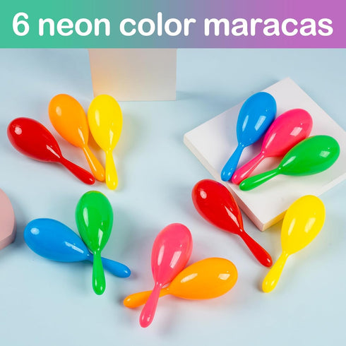 OuMuaMua 12pcs Mini Maracas for Kids - Plastic Maraca Shakers Noisemaker Fiesta Party Favors for Kids Cinco de Mayo Fiesta Mexican Themed Birthday...