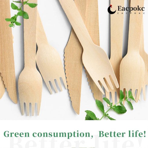 Disposable Wooden Forks, 100 PCS Eco-friendly Forks Recycling Wood Utensils Disposable Cutlery Fork for Eating, Outdoor Camping, Party, Picnics, W...