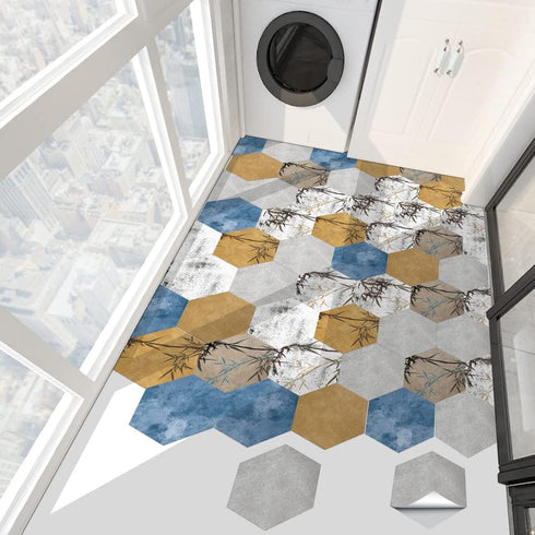 10 Pcs Hexagon Non-Slip Floor Sticker for Home Decor, Peel and Stick Self-Adhesive Wall Sticker for Living Room Kitchen Bathroom, 7.9x9.1inch, LB0...