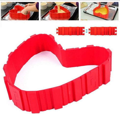 Silicone Cake Mold Cake Shapers Magic Snake DIY Baking Square Rectangular Heart Shape Round Cake Mould,Pack of 8...