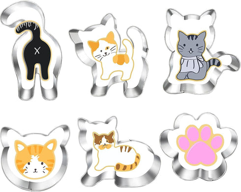 Kitty Cat Cookie Cutter Set-6 Piece-Cat Face, Kitty Butt, Kitty Cat Paw and 3 Cute Shapes Kitty Cat Body Cookie Cutters Molds for Kitty Cat Themed...