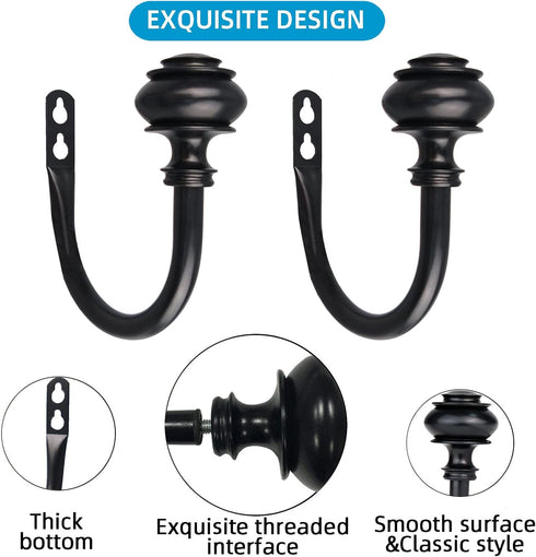 Curtain Holdbacks, 2Pcs Curtain Tiebacks Wall Mounted with Screws, Decorative Curtain Holders for Bedroom Livingroom Office Home,Black...
