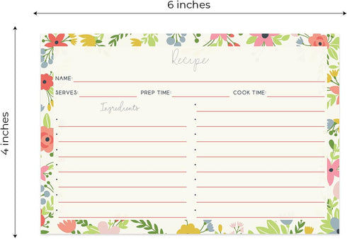 Modern Floral Recipe Cards / 50 Pack Of Double Sided Cooking Ingredients Cards / 6" x 4" Baking Directions Cards...