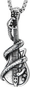 COOLSTEELANDBEYOND Rock Punk Snake Guitar Pendant Necklace for Men Stainless Steel with 30 inches Wheat Chain...