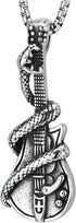 COOLSTEELANDBEYOND Rock Punk Snake Guitar Pendant Necklace for Men Stainless Steel with 30 inches Wheat Chain...
