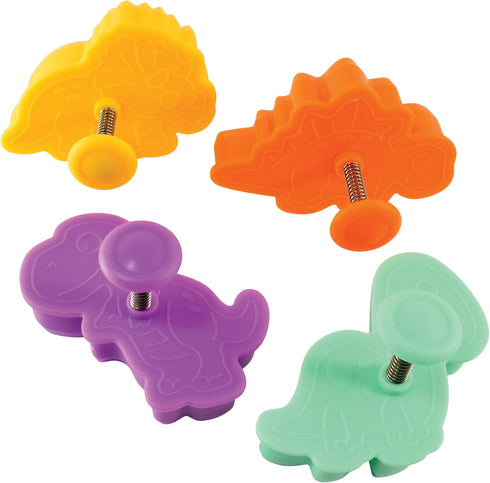 R&M Dinosaur Cookie Stamper, Baby Dinosaur Stamper, T-Rex, Stegosaurus, Triceratops, Brontosaurus, 2 Inch, 4 Piece Set, Assorted Colors...