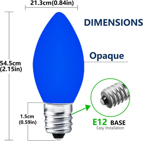 25 Pack C7 Multicolor LED Replaceable Bulbs – Dimmable Multicolor LED Christmas Lights Bulbs, 0.72W Indoor Outdoor Bulbs, Night Light, C7/E12, IP:...