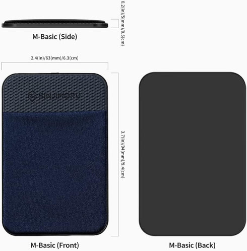 Sinjimoru for MagSafe Wallet, Strong Magnetic Wallet for iPhone 15 14 13 12, Stretchy Magnetic Card Holder for IDs, Cash, Keys, etc. M-Basic Navy....