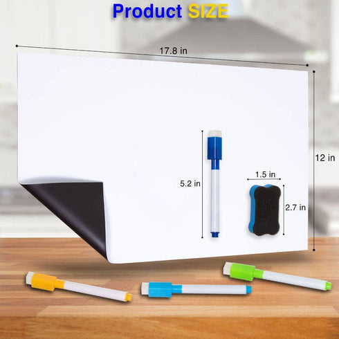 Magnetic Dry Erase Board, White Board with 4 Markers and Eraser, Magnet Whiteboard Sheet for Fridge, Writing Menu Organizer to Do List Chart for K...