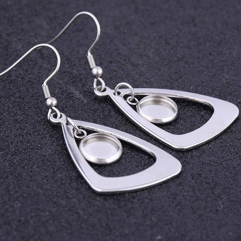 20pcs Stainless Steel Triangle Earring Base 8mm 10mm Round Cameo Cabochon Bezel Setting Blanks DIY Ear Hooks findings (8mm)...