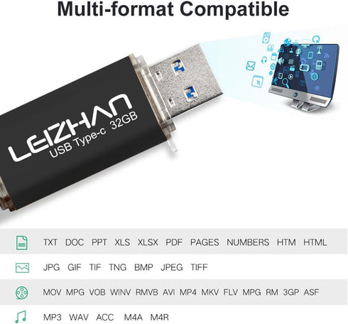 LEIZHAN USB C Flash Drive 32GB Type C Thumb Drive for Samsung Galaxy S10, S10e, S9, S8, S8 Plus, LG G5 G6, Google Pixel XL Data Storage Photo Stic...