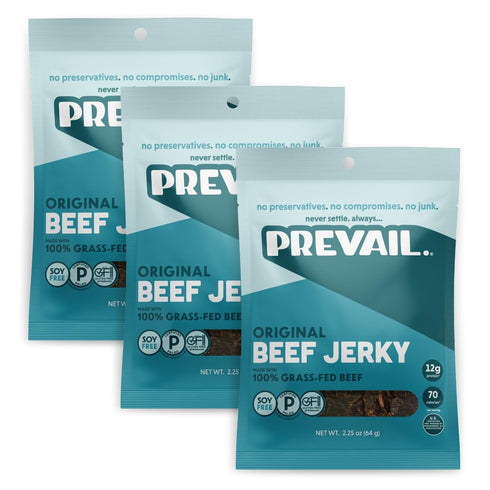 PREVAIL Original Grass-Fed Beef Jerky | Soy Free | 100% Grass-Fed | Gluten Free Snacks | High Protein Snacks | Free of Preservatives | No GMO's | ...