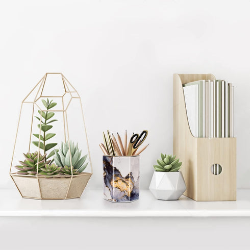 WAVEYU Ceramic Pen Holder for Desk Cute, Pencil Cup Pot Desk Organizer, Makeup Brush Holder for Women, Men, Kids, Desk Marble Decor for Office, Cl...