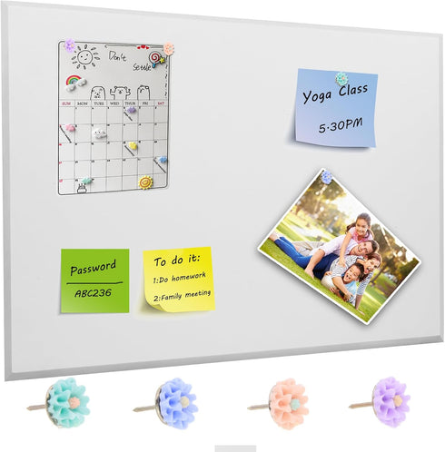 Bulletin Board 16.5 X 12.6 Inches, Self-Adhesive Bulletin Board,Office Board for Wall with 4pcs Push Pins,White Board for Paste Notes, Photos, Sch...
