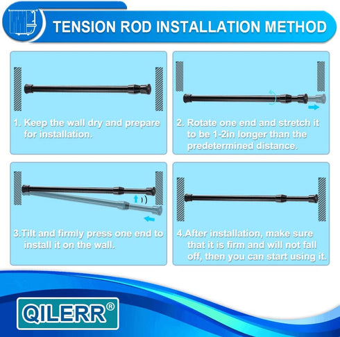 Tension Rods 28 to 48 Inches 6 Pack Adjustable Extension Black Spring Loaded Curtain Tension Rod for Windows, Closet, Cupboard, Kitchen, Bathroom,...