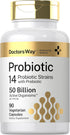 Doctor's Way Probiotic Supplement | 50 Billion Active Organisms | 90 Capsules | 14 Strains with Prebiotic | for Men and Women | Vegetarian, Non-GM...