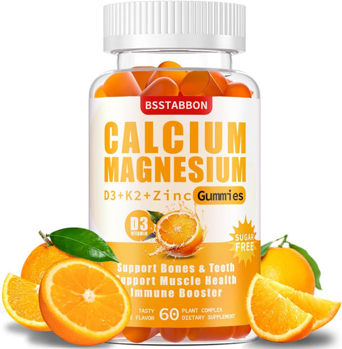 Sugar Free Calcium Magnesium Gummies 600mg Calcium,300mg Magnesium Complex, with Vitamin D3 & K2,Supplements for Energy Support?60 Gummies? (60 Co...