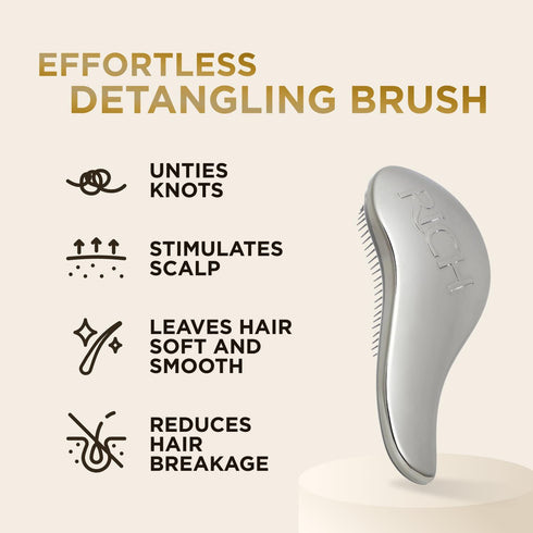 RICH Hair Care Silver Glamour Satin Touch Detangling Brush- Dry and Wet Hair Brush Detangler for All Hair Types - Keeps Hair Smooth, Anti-static, ...