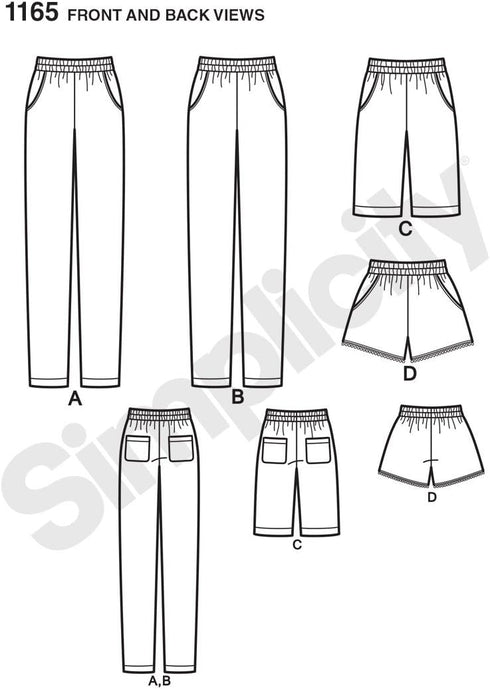 Simplicity 1165 Misses Slim Pull-On Pants, Shorts in 2 Styles Easy Sew Size: R5 (14-16-18-20-22)...