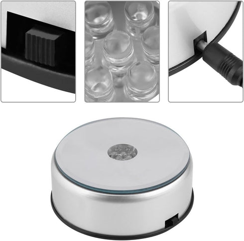 LED Colorful Lighted Display Base LED Colorful Light Unique Rotating Crystal Display Base Stand Holder with AC US Adapter Silver...