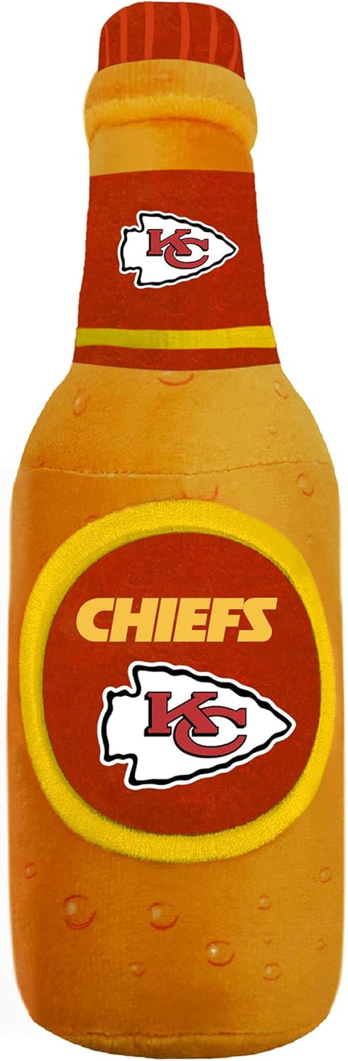 NFL KANSAS CITY CHIEFS BEER BOTTLE PLUSH DOG & CAT SQUEAK TOY - Cutest STADIUM SODA BOTTLE SNACK Plush Toy for DOGS & CATS with INNER SQUEAKER & B...