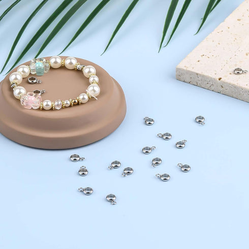 60PCS Bead Loop, Bail Beads Charm Holder Pendant Charm Rings, Stainless Steel Connectors Bails Beads, 4mm Inner Diameter Bail Tube Beads Hanger Da...