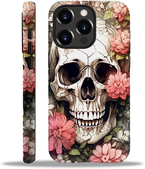 Compatible with iPhone 14 Pro Case, Skull Red Flowers Pattern Print Phone Case Durable Fashion Funny Liquid Silicone Case Soft Anti-Scratch Shockp...