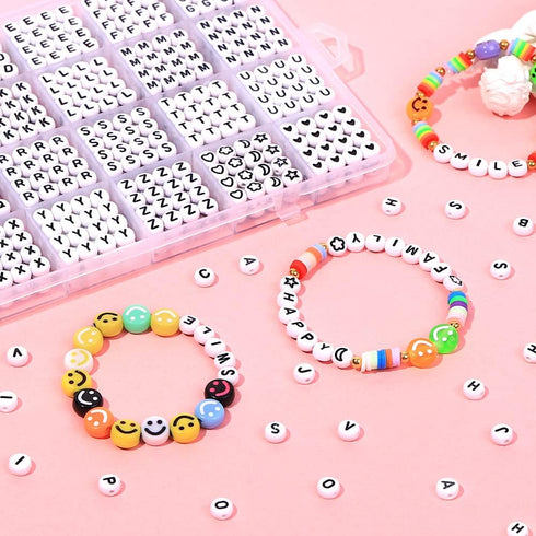 XIMISHOP 1400pcs Round Letter Beads for Jewelry Making,31 Style White A-Z Alphabet Acrylic Beads Kits Heart Beads for Bracelets Making (4 * 7mm)...