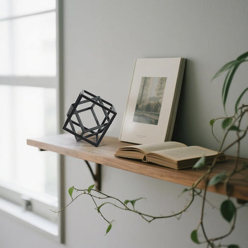 DreamsEden Modern Geometric Sculptures Set - 6" Black Metal Sphere & Cube, Minimalist Shelf Decor, Tabletop Centerpiece, Office Art...